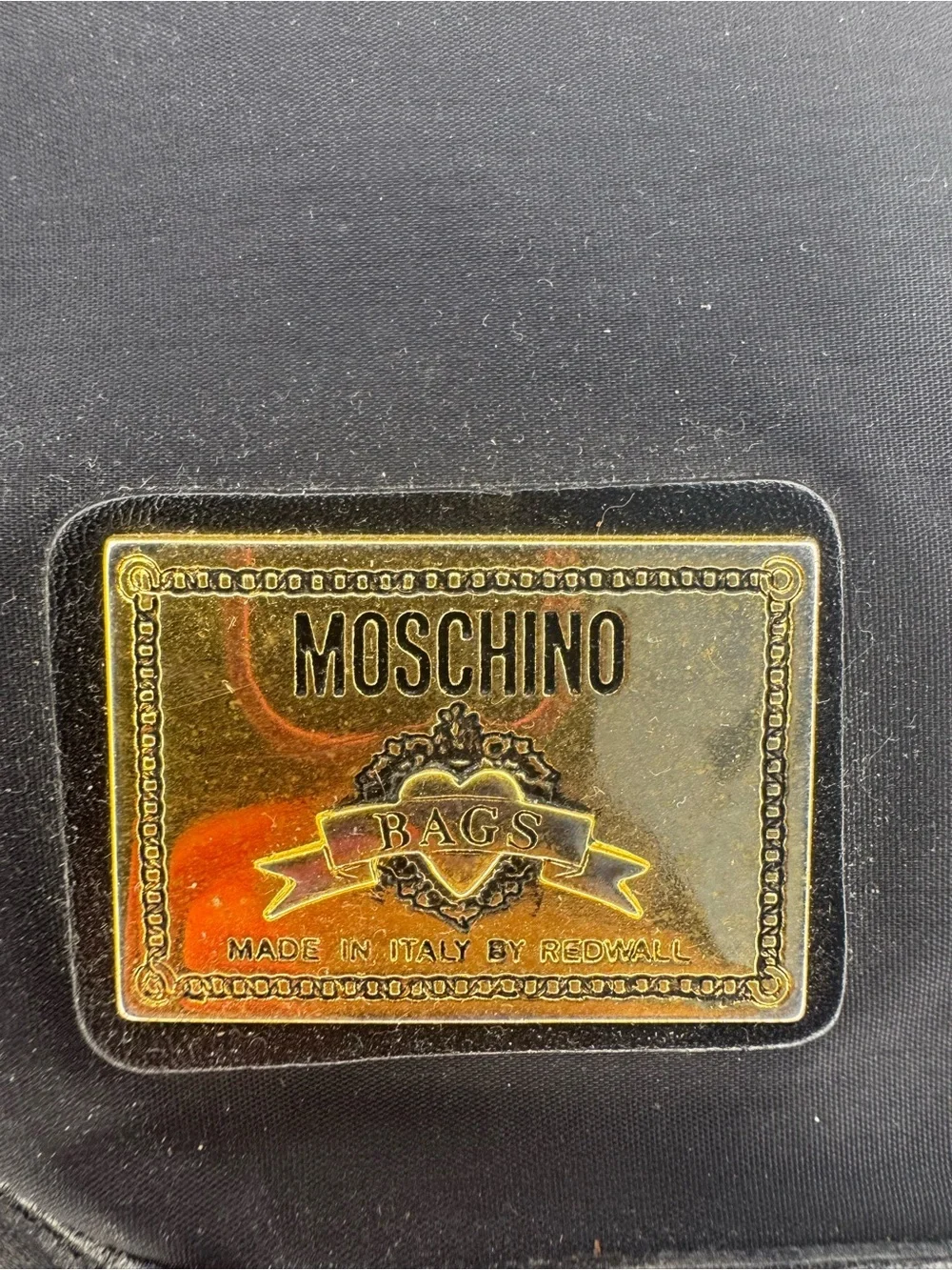 Moschino Black Drawstring Backpack with Gold Logo Patch 14x13x6